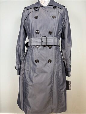 NWT London Fog Double Breasted Fully Lined Belted Trench Coat Steel Gray Small